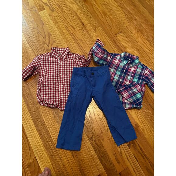 Janie & Jack pants and 2 button down plaid shirts 2T Perfect unworn condition - Picture 1 of 3